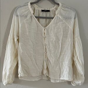 Able Cream Button-Front Blouse Cottage Core Boho Cotton